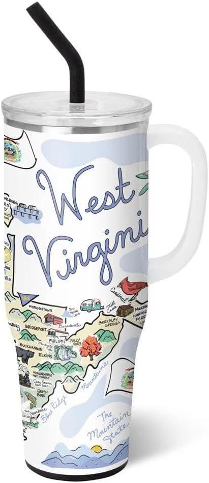 Swig Life 40oz Mega Mug, Tumbler with Handle and Straw, Extra Large Insulated Tumblers, Cup Holder Friendly Travel Mug (West Virginia)