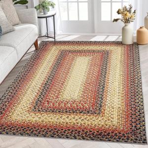 ROYHOME 5x7 Bedroom Rug Braided Print Boho Rugs Machine Washable Area Rug Modern Floor Cover Geometric Rustic Accent Throw Carpet for Living Room Office Nursery Kitchen, Red