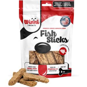 Winni Treats Freeze Dried Fish Sticks for Dogs - Single Ingredient, Preservative-Free, Premium Wild-Caught, Great Lakes Cisco Fish, High in Protein, Omega 3, Low Fat, Fish Treats for Dogs (3 Ounces)