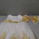 TUIJI 0-6T Big Bowknot Toddler Baby Girls Formal Dresses Pageant Party Lace Embroidery Dress with Headwear (3-4T, White+gold)
