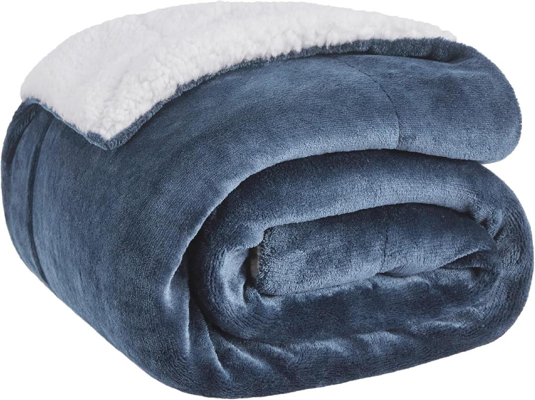 Bedsure GentleSoft Sherpa Fleece Throw Blanket Twin Size for Couch - Thick and Warm Throw for Women and Men, Soft Fuzzy Plush Twin Blanket for Winter, Slate Blue, 60x80 Inches