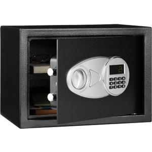 Amazon Basics Steel Security Safe and Lock Box with Electronic Keypad - Secure Cash, Jewelry, ID Documents, 0.5 Cubic Feet, Black, 13.8" W x 9.8" D x 9.8" H