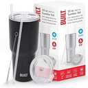 BUILT Double Walled Stainless Steel Tumbler Set with Replacement Lid, 2 Reusable Tritan Wire Straw Cleaning Brush in Gift Box, 1 Count (Pack of 1), Black, 30 fl.oz.