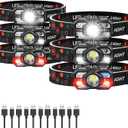Headlamp Rechargeable 6Pack, 3000 Lumen Ultra-Light Bright Headlamp Flashlight with White Red Light, LED Headlight Motion Sensor, 5+5 Mode for Outdoor Camping Fishing Running Hiking (6)