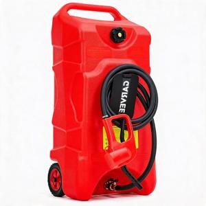 Garvee 16 Gallon Gas Can with Manual Pump, Fuel Tank Container with LE Fluid 10 FT Transfer Siphon Pump, Portable Diesel Gas Storage Caddy On Wheels for Car, ATV, Weeder, Boat, Tractor, Generator