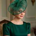Zinniday Feather Tea Party Fascinator - 2026 Derby Hat with Hairpin, 1920s 50s Hats for Women, 11.81 “x9.84” (Green)