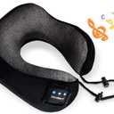 Neck Pillow with Bluetooth Headphones Function for Travel, Travel Pillow 100% Pure Memory Foam, Airplane Pillow, Wireless Headphones with Microphone for Traveling Car Home Office Black