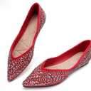 Flats Shoes Women Rhinestone Pointed Head Ballet Flats Comfortable Soft Memory Foam Insole Flat Shoes for Women Comfortable Dress Shoes Red Size 8.5-9