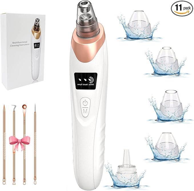 2025 Pore Vacuum, USB Rechargeable Blackhead Remover Vacuum,3 Levels Adjustable Pore Vacuum Blackhead Remover, with 5 Suction Power,6 Probes,Face Vacuum Pore Cleanser for Women & MenWhite