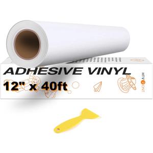 HTVRONT White Permanent Vinyl, Adhesive Vinyl Roll 12" x 40 FT for All Cutting Machine, Silhouette, Cameo Cutters, Signs, Scrapbooking, Craft, Die Cutters (Matte White)