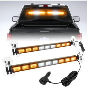 [Upgraded] Switchable 4 Colors Emergency Strobe Traffic Advisor Light Bar 162 LED Windshield 2 in 1 Visor Safety Warning Hazard Flashing Lights for Firefighter Police Truck Vehicle (Amber/White)