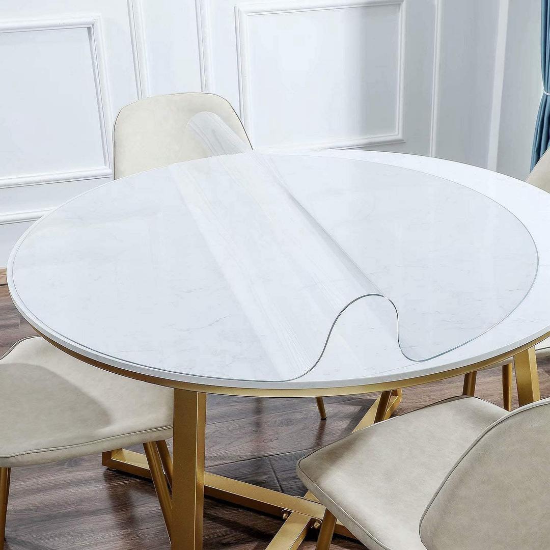 NECAUX 60 Inch Round Clear Table Cover Protector, 1.5mm Thick Upgraded Version, Unshrinkable Non-Slip Waterproof Oil Proof Plastic Tableware Protector for Wood Grain Dining Room Table Conference Table