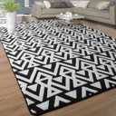 Ompaa Ultra Soft Geometric Bedroom Rugs Memory Foam Carpet, Black 4 x 6 Feet, Cozy Area Rugs for Living Room Couch Dorm Bedside Kids Girls Teens Room Nursery Decor Floor Mat