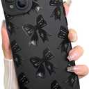 LSL Case for iPhone 15 Black Ribbon Bow Pattern Print Design Soft TPU Full Camera Lens Anti-Drop Anti-Scratch Shockproof Protective Slim Cover for Women Girls