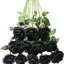 Tifuly Black Roses Artificial Flowers -12 pcs Realistic Single Long Stem Fake Silk Roses Bouquet for Party Home Wedding Centerpiece Office Halloween DIY Decor