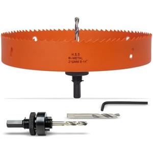 VIKITON 8-1/4 Inch Hole Saw with Arbor for Metal Wood Plastic, 8.25 in Bi-Metal Hole Cutter for Different Project with Smooth and Flat Drilling Edge, Fast Chip Removal, Lighter and Portable