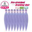 Light Purple Braiding Hair Pre Stretched 20 Inch 8 Packs Braiding Hair Extensions for Crochet Box Braids Twists Locs Hair Soft Yaki Texture Hot Water Setting (20inch,#Light Purple)