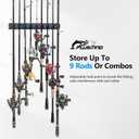 PLUSINNO 4 Pack Vertical Fishing Rod Rack, Wall Mounted Fishing Rod holder, 4 Packs Fishing Pole Holders Hold Up to 36 Rods or Combos, Fishing rod holders for garage, Fishing Gear and Gifts for Men