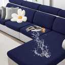 Couch Cushion Covers Waterproof, Couch Covers for 3 Cushion Couch Sofa Pet Friendly, Stretch Sectional Couch Covers Non Slip, Washable, Sofa Slipcovers with Elastic Bottom (3 Seater + 1 Chaise) (Navy Blue)