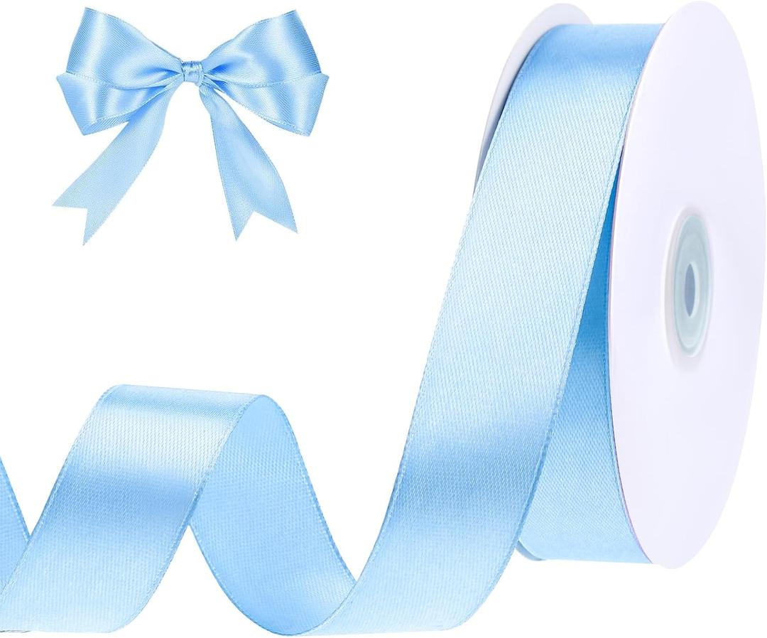 Blue Ribbon 1 Inch 50 Yards Light Baby Blue Satin Ribbon for Easter Basket Decorations Baby Bridal Shower Party Nursery Decor Wedding Gift Wrapping Hair Bows