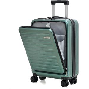 TydeCkare 20 Inch Carry On Luggage with Front Pocket, 21.65 * 15.35 * 7.87" Suitable for Airplane Overhead Bin, 34L Lightweight PC+ABS Hardshell with YKK Zipper, TSA Lock Approved, Dark Green