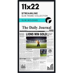 Americanflat 11x22 Newspaper Frame with Polished Plexiglass - Display for Assorted Media Articles - Streamline Collection - Thin Border Picture Frame for Wall Display - Black