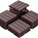 Goovilla 27 sq. ft Plastic Interlocking Deck Tiles，27PCS Waterproof Patio Balcony Flooring, 12"x12" Outdoor Interlocking Deck Tile for All Weather Porch Poolside Grass Dirty, Decking Tiles, Dark Brown
