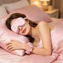 Satin 5-Piece Pillow Cover Sleep Mask Set Silky Pillowcase Eye Mask Scrunchies Set Pillowslip Blindfold with Headband Eye Patch Gift Set for Men Women (Pink)