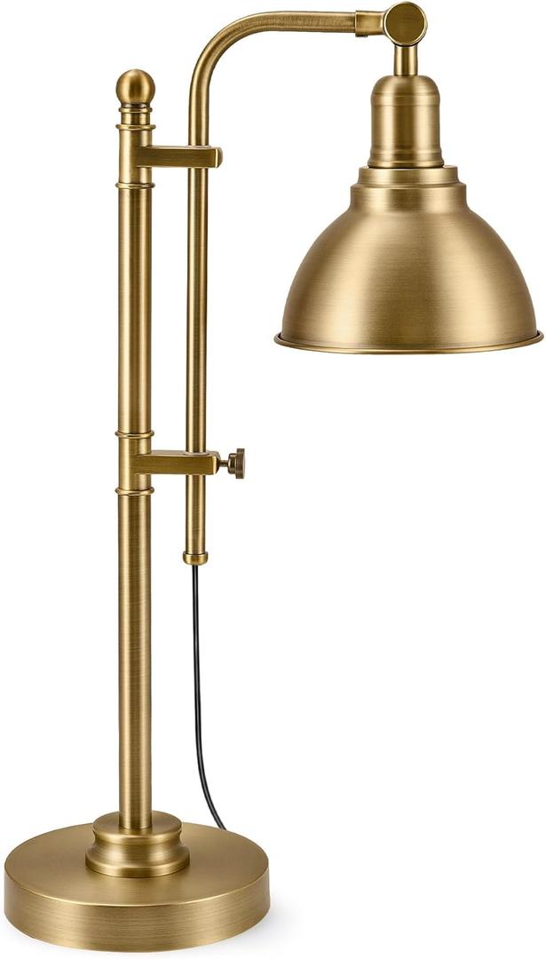 VONLUCE Rustic Desk Lamp Gold Adjustable, Industrial Style Metal Task Lamps 25"-29", Vintage Work Light, Farmhouse Reading Lamp in Brushed Gold Finish, ETL Certificate (Brass)