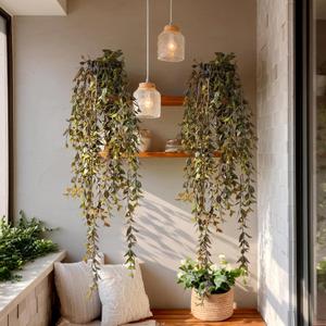 Artificial Hanging Plant 2 Pcs Faux Plant Ivy Vine Faux Eucalyptus Vines Fake Potted Greenery for Wall Living Room Home Shelf Office Bathroom Outdoor Indoor Decor (Type 3)