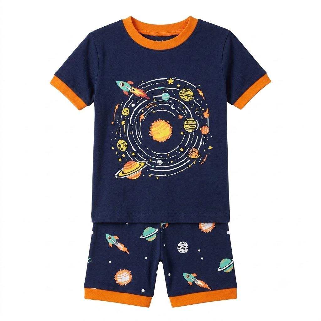DAUGHTER QUEEN Boys Summer Pajamas Toddler Kids Short Pjs 5T Soft Cotton Pj Child Sleepwear Jammies Space Clothes Size 5 Years Small Lounge Set Night Sleep Wear
