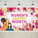 Womens History Month Decorations Backdrop, Pink Floral Womens History Month Banner with Diverse Female, Large Wall Background for March Events Office Community Celebrations 71" 43"