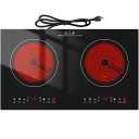 2400W Electric Cooktop: 24" Electric Stove 2 Burner Hot Plate Double Burner Cooktop, GTKZW Knob Control Countertop & Built-in, 9 Power Levels, Child Lock, Timer, Suitable for all Pans