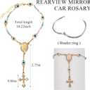 Car Rosary for Rearview Mirror, Personalized Auto Mirror Rosary Beads Cross Hanging Ornament, Medal Cross Rosary Pendant Car Decor Hanging Accessories for Women Men