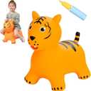 INPANY Bouncy Horse Tiger Hopper Toys, Toddlers Bouncing Zoo Animal Toys, Kid Hopping Bounce Buddies, Inflatable Ride on Rubber Bouncer, Outdoor Indoor Baby Birthday Gift for 2 3 4 Year Old Girl Boy