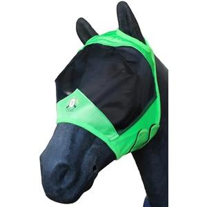 T TEKE Fine Mesh Horse Fly Mask w/No Ears, UV Blocking 3D Eye Visor with Extra Fleece Cushioned Forehead, Protection from Insect Pests (Full, Green)