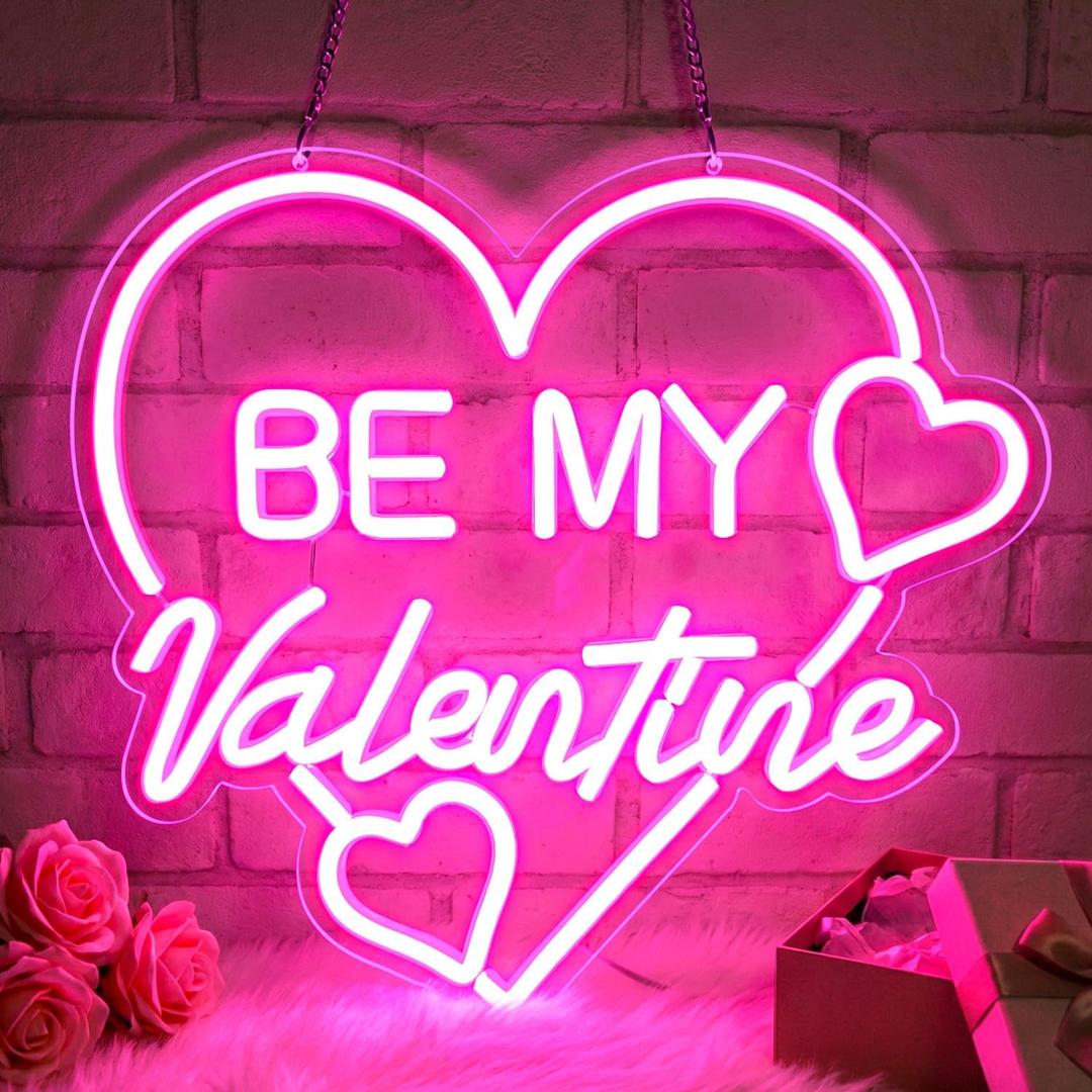 Be My Valentine Neon Sign,Valentine'S Day Neon Signs for Wall Decor, Heart Shape LED Neon Light USB Powered, Romantic Valentines Day Sign for Bedroom, Proposal, Wedding, Anniversary, for Couples