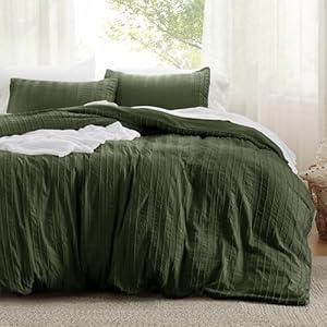 Bedsure Striped Boho Duvet Cover King Size - Tufted Boho Bedding Set, 3 Pieces Shabby Chic Home Bedding for All Seasons, Includes 1 King Duvet Cover & 2 Pillowcases (Olive Green, 104" x 90")