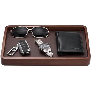 ProCase Wooden Valet Tray for Men, Wood Catch-All EDC Organizer, Nightstand, Entryway Bedside Dump Holder, for Wallets, Keys, Watches, Phones, Loose Change, Trinkets -DarkBrown
