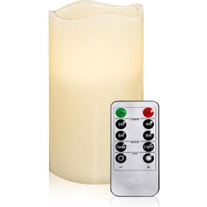 Wax Shell Flameless Candles : Set of 1 H4D3.15 Remote Control LED Electric Candle Ivory Real Wax Pillar Flickering Candles with Timer Home Halloween Christmas Gift Deco