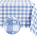 Romanstile Rectangle Vinyl Tablecloth, 100% Waterproof Buffalo Gingham Plastic Table Cloth, Heavy Duty Wipeable Checkered Table Covers for Outdoor, Camping, Picnic, Patio - 54 x 108, Light Blue