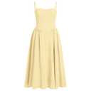 ABEHIK Women Floral Corset Dress Boho Spaghetti Strap Lace Up Casual Midi Dresses with Pockets Low Cut Flowy Bustier Sundress, S