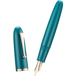 Jinhao 9019 Fountain Pen Dadao Series Lake Blue Acrylic Gold Trim #8 Extra Fine Point with Large Converter for Writing, Signature and Art Drawing