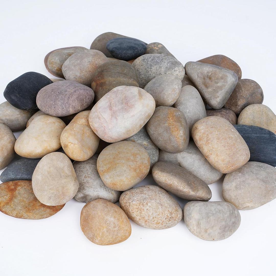 Pulovin 40 lbs River Rocks for Landscaping, 2"-3" Decorative Garden Stones for Plants, Flower Pots, Vase, Walkways, Yard, Natural Rocks for Aquarium, Fish Tank