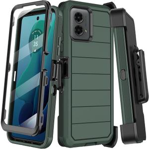KECAI for Motorola Moto G 5G 2024 Case with Built-in Screen Protector,Belt Clip Holster,Heavy Duty Shockproof Drop Protection Military Grade Rugged Full Body Phone Cover with Kickstand (Dark Green)