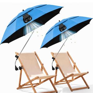 Beach Chair Umbrella with Adjustable Clamp & Solar Fan, UPF 50+
2 Pack, 48" 360° Swivel Portable Clip-on, Outdoor Shade for Beach, Pool, Camping, 10-15% Extra Shade with Ruffle Edge