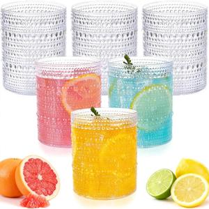 18PCS Plastic Hobnail Drinking Glasses - 14 Oz Clear Vintage Glasses Mixed Drinkware Sets - Disposable Beaded Cups for Beer, Whiskey, Juice, Cocktail, Wine, Party