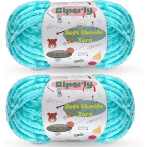 2 Skeins Fluffy Chenille Yarn for Crocheting - Chunky Velvet Yarn for Scarves Shawls, Baby Blankets, Hats Plush Toys, Plush Yarns Each Skein 49.2yd, 3.5oz (Lake Blue)