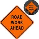 MorningRo 24 x 24 Inch Road Work Ahead Sign Aluminum Construction Site Signs for Hazard Area Engineer Grade Reflective Material Single Sided Entrance Sign Black and Orange