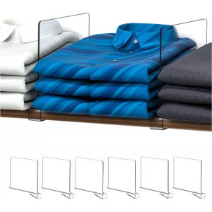 Cq Acrylic Shelf Dividers for Closet Organization - 6 Pack Clear Closet Shelf Organizer for Wood Shelves,Handbag,Bag,Towel,Sweater,Purse Organizer,8 Tall Plastic Vertical Shelf Separators for T Shirt